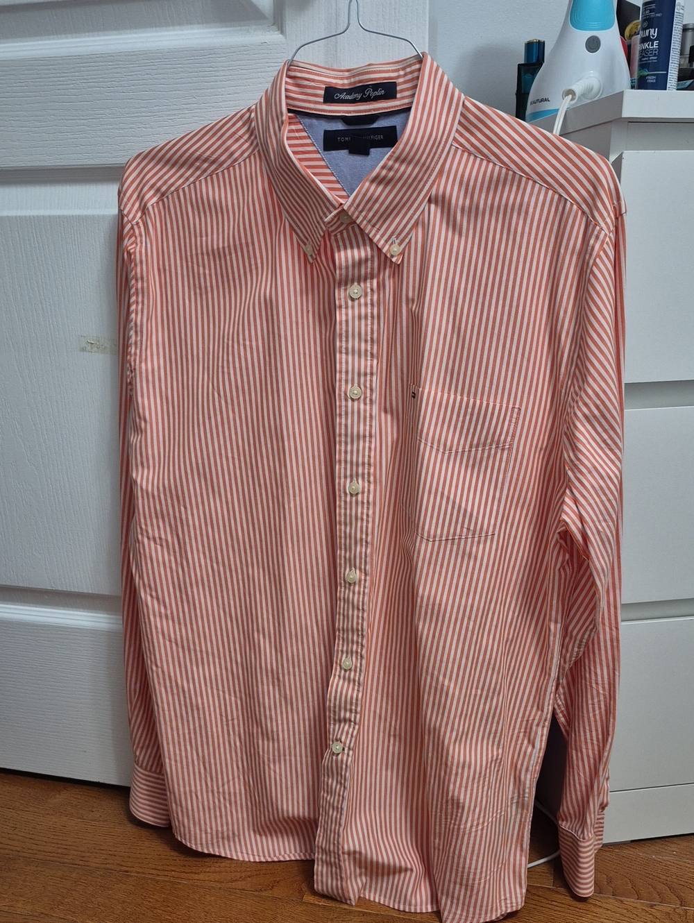 Tommy Hilfiger Coral and White Striped Button-Down Shirt